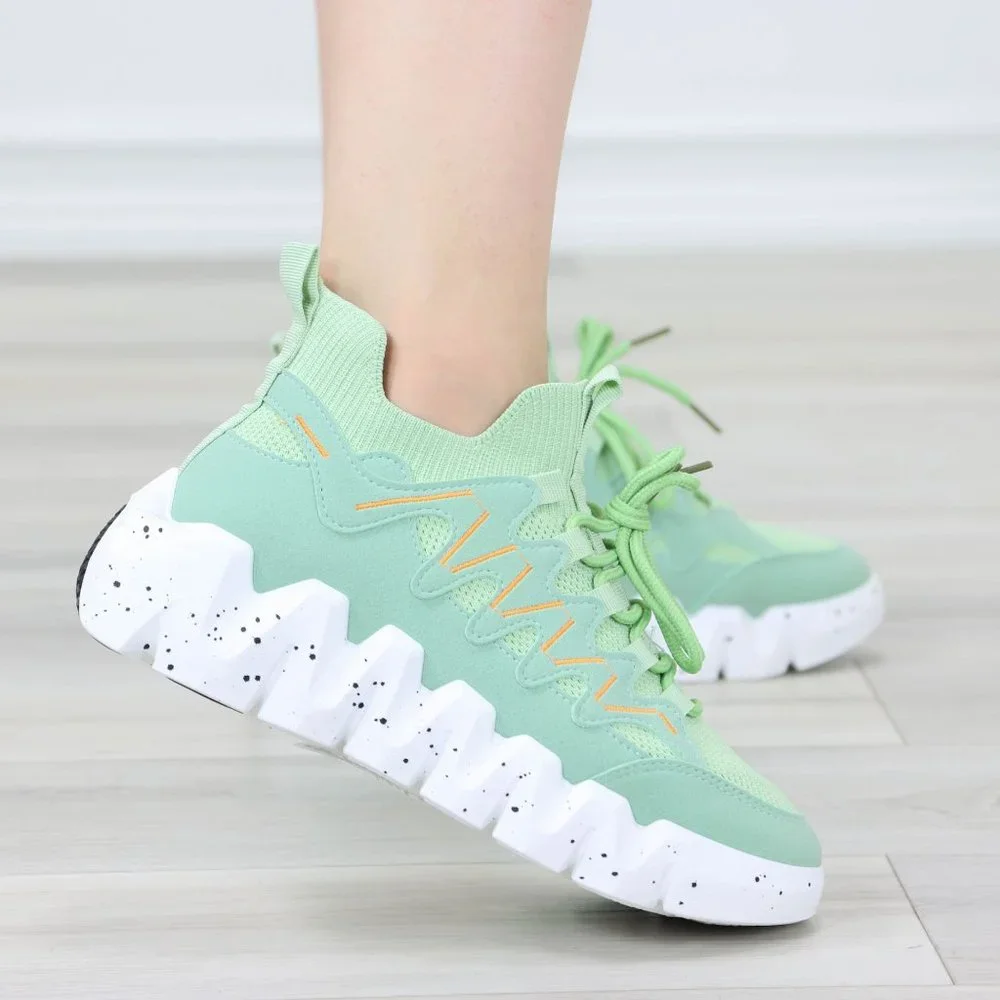 Mint Green Fashion Chunky Heel Sock Sneakers Shoes Slip Ons - Picture 4 of 13